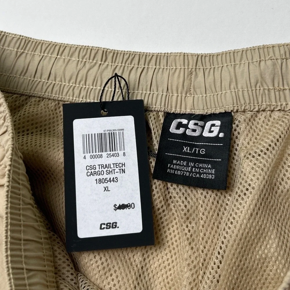 CSG Mens Trailtech Mesh Lined Nylon Blend Cargo Shorts Size XL Tan Gorpcore NEW